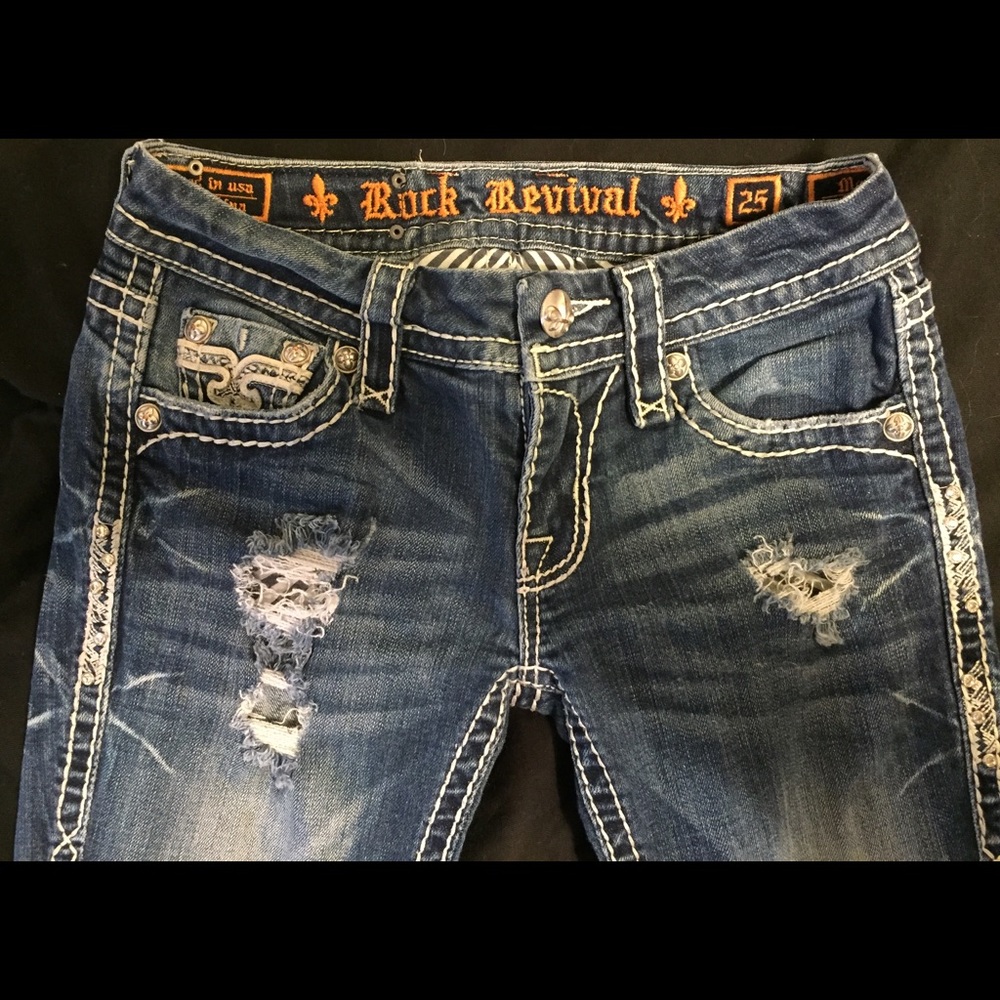 (SOLD) Distressed Mona Rock Revival Jeans